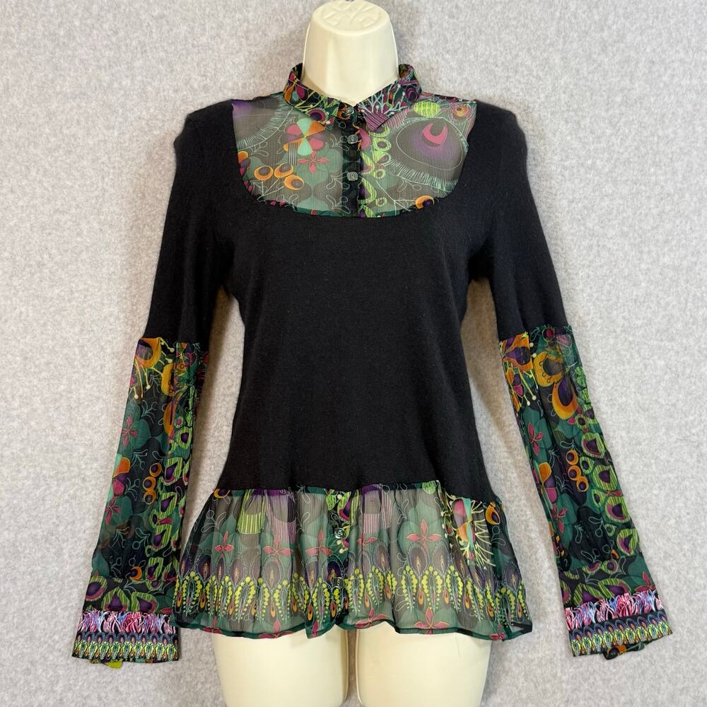 Vtg Custo Barcelona Silk Angora Blouse Size S/M Designer Party Art To Wear